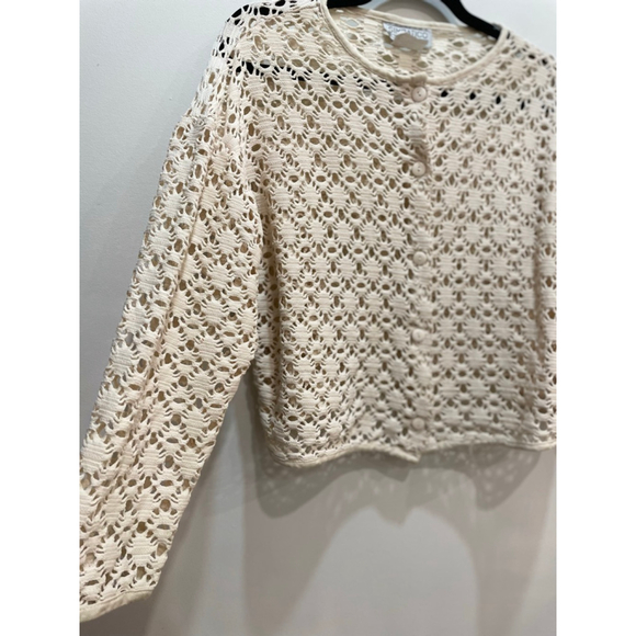 Simpatico Vintage 90s Y2K Open Mesh Cream Cardigan L Coachella Cottagecore Clean - Picture 3 of 7